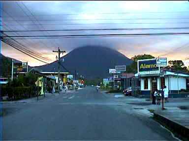 Arenal bathed in golden sunset glow