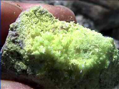 Volcanic sulphur crystals on stone