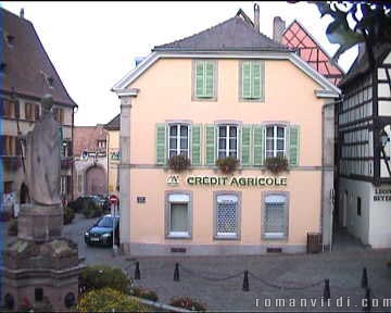 Even the bank has an appealing facade in Eguisheim