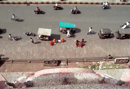 Looking down onto the street below from one of Hawa Mahal's main windows