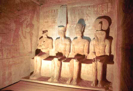 The four Gods in the sacred sanctuary at the end of the temple of Ramses II at Abu Simbel 
