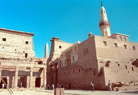 The mosque at Luxor temple to the right