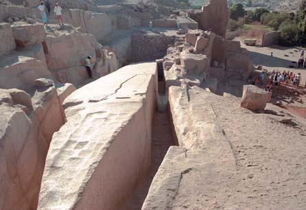 The unfinished Obelisk at Aswan. It was abandoned after a crack appeared. Here it can be seen how Obelisks were cut out of stone in a horizontal position