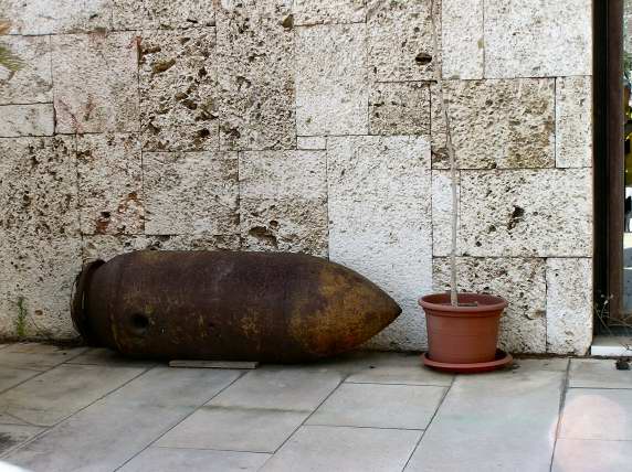 This looked like an unexploded WWII bomb outside the Pinacoteca Nazionale in Cagliari