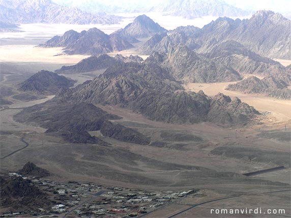 The desert hills of the Sinai from the air