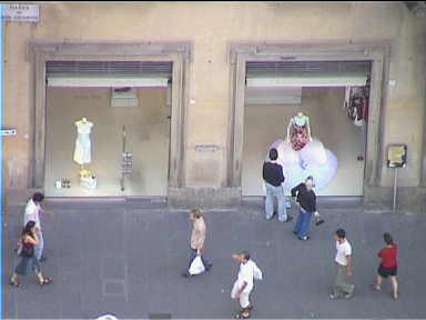 Window shoppers from the tower in the square before the Cathedral