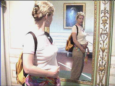 Checking out Napoleon's mirror in Villa dei Mullini