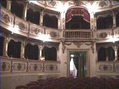Inside the Opera at Busetto. Verdi paid for box 8, which is just to the left of the entrance below