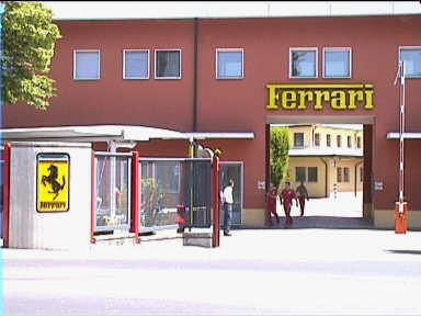 The factory in Maranello with workers coming out at lunch