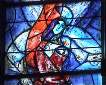 Small part of Marc Chagall's stained glass windows in the Fraumunster Church