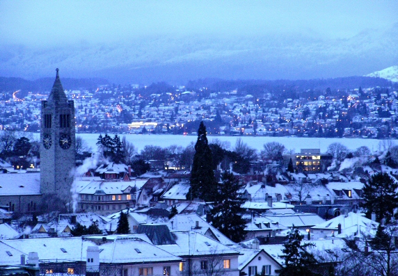 Zurich waking up to a wintry, snowy morning