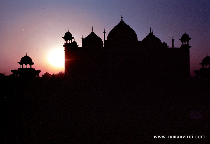 One of the side gates of the Taj Mahal at sunset