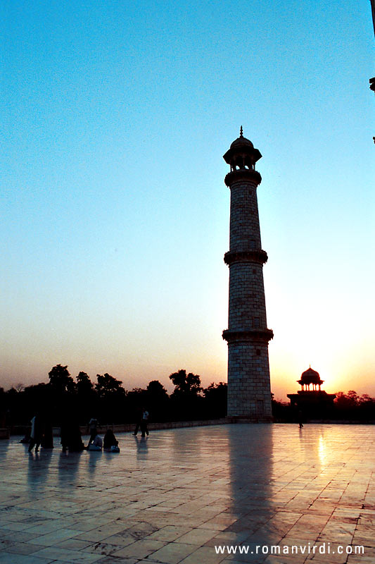 One of the minarets of the Taj. They lean slightly outwards, so as not to damage the main building in case of an earthquake collapse