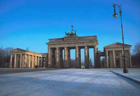 The most famous symbolic structure in Berlin, the Brandenburger Tor, completed in 1791 divided East and West Berlin after 1945. Most of it was destroyed during the war and is rebuilt