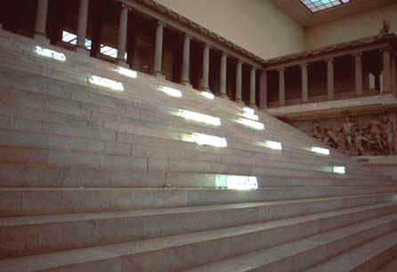 The steps of the Pergamon Temple have neon lights on them