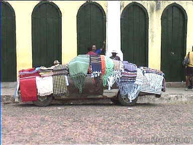 They're selling cloth right off their car in Lençois!
