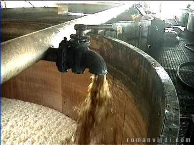 Liquid pouring into the fermenting vat