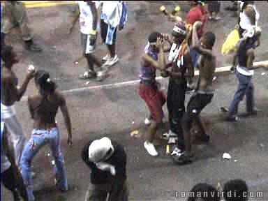 Grooving in the street below our Camarote