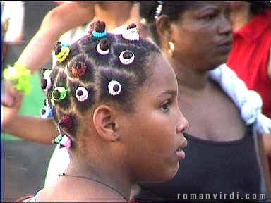 Colourful hair at Pelhourinho Carnival