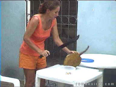 Opening the Durian fruit's not too easy