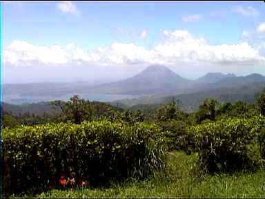 Volcan Arenal and Arenal lake from viewpoint at the end of horsehide