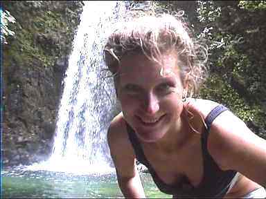 Getting ready for a swim in wonderful waterfall lagoon