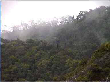 The mist dropping down from the top of the crater