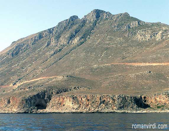 Cave to the left assumed to have once been an ancient Shipyard not far out of Kisamos Harbour