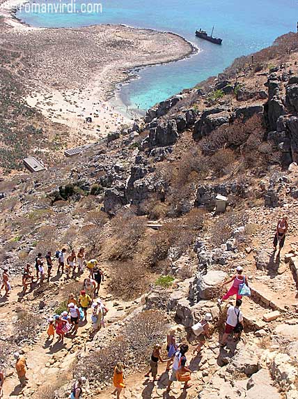 View looking down from Gramvousa Fort. This batch of passengers has almost made it to the top