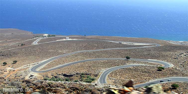 Sloppy Loops of Road leading down to the Sea, after Imbros Gorge