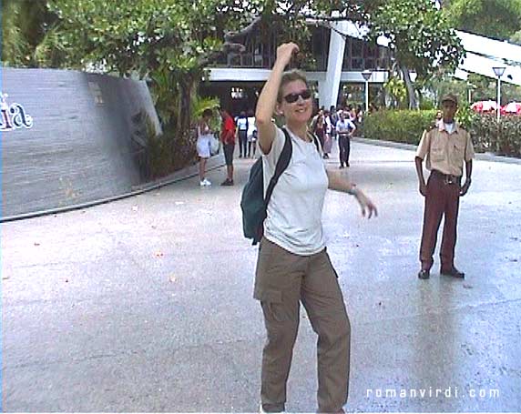 Guard not too happy with dancing in front of Coppelia Ice-cream Parlour