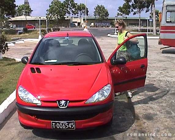 Our Peugeot rental car just after fixing on way to Santa Clara