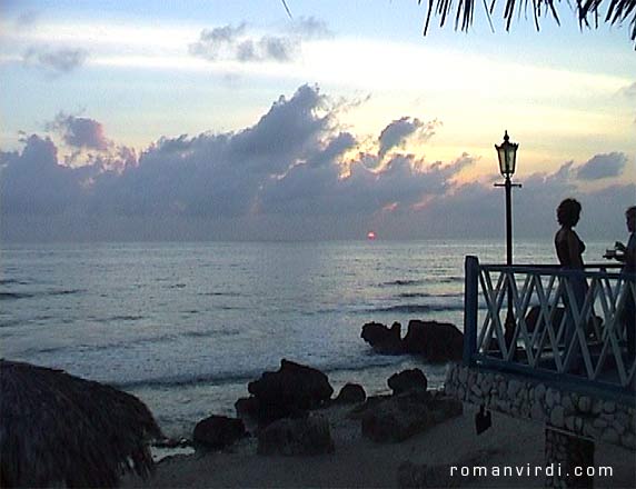 Sunset at seafood restaurant near Playa Ancon