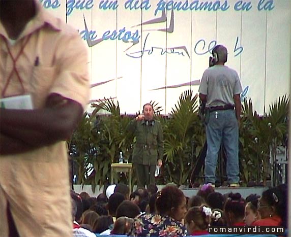 Fidel Castro giving a speech on Havana Street 