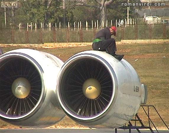 Engines still being repaired on Cubana plane in Havana Airport (thankfully it is not our plane!)