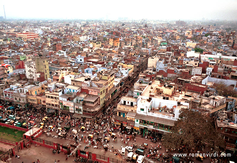 View from Jama Masjid tower onto the chaos of Old Delhi