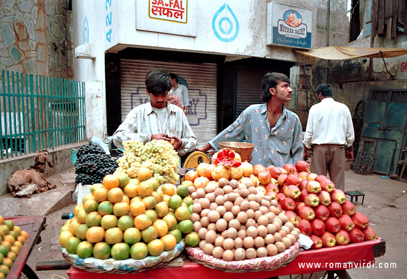 Fruit sellers in one of the narrow alleys of Old Delhi