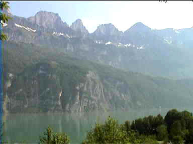 A mountainside lake on the way from Zurich to the Dolomites