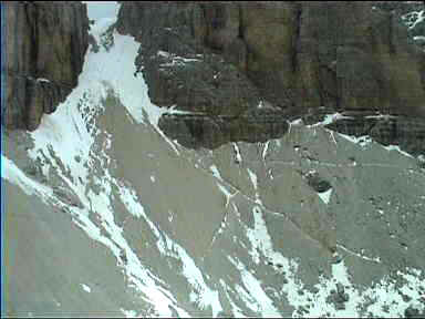 Steep mountainsides from the cable car up Sass Pordo