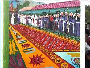 Antigua Semana Santa procession as artwork in Panajachel