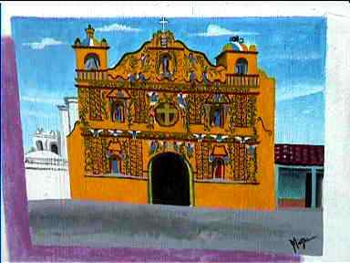 Antigua church as artwork in Panajachel