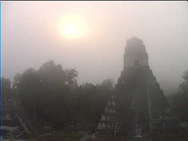 Temple I from Temple II just after sunrise, Tikal
