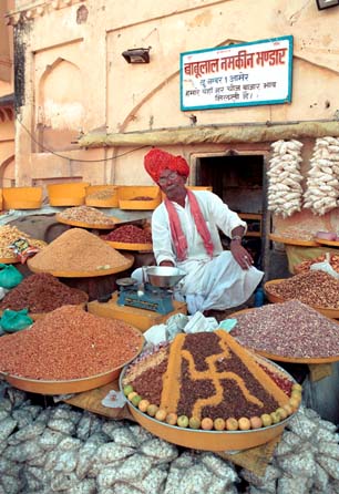 This proud nut seller's paid a lot of attention to the presentation of his wares