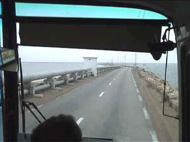 This road in the sea connects Djerba to mainland Tunisia. It was originally built by the Romans. The Djerba water supply pipes can be seen on the left