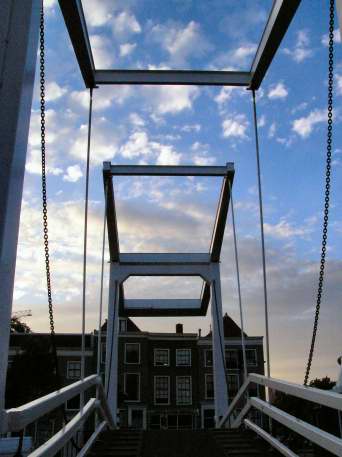 A drawbridge at dusk