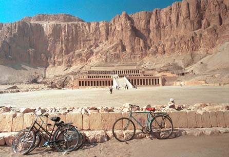 The wonderful temple of Hatshepsut at Luxor. This picture was taken before the massacre of tourists by Islamic militants which took place here. It is possible to walk mountainous trail  to the Valley of the Kings from here