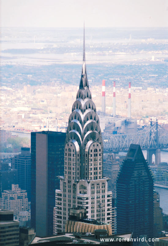 The beautiful Art Deco Chrysler Building seen from the viewing platform of the Empire State