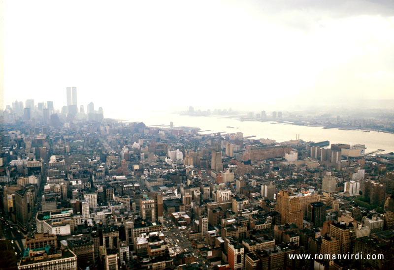 Looking south from the top of the Empire State Building. The twin towers were on the southern tip of Manhattan Island