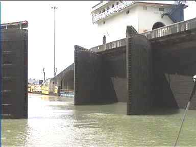 A close-up view of the lock-doors