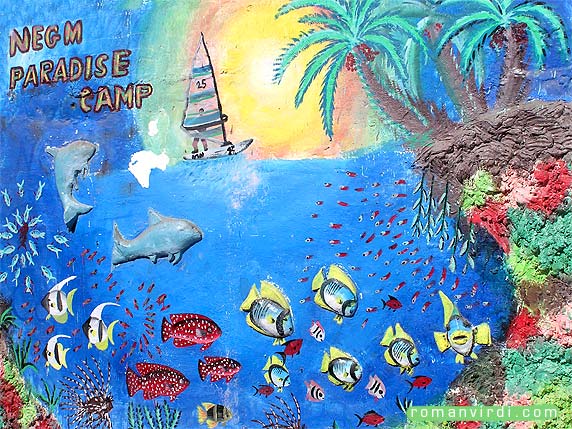 This painting sets the stage for the underwater world of the Red Sea